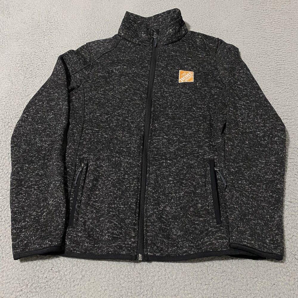 Home Depot Jacket Womens Medium Black Gray Fleece Full Zip Employee Office Work